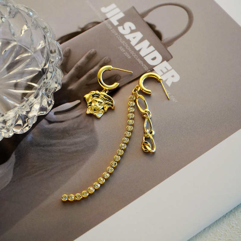 Fashion Embossed Asymmetric Long Chain Earrings