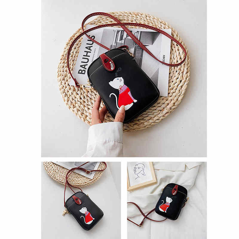 Women PU Crossbody Bag Cute Mobile Wallet-Black
