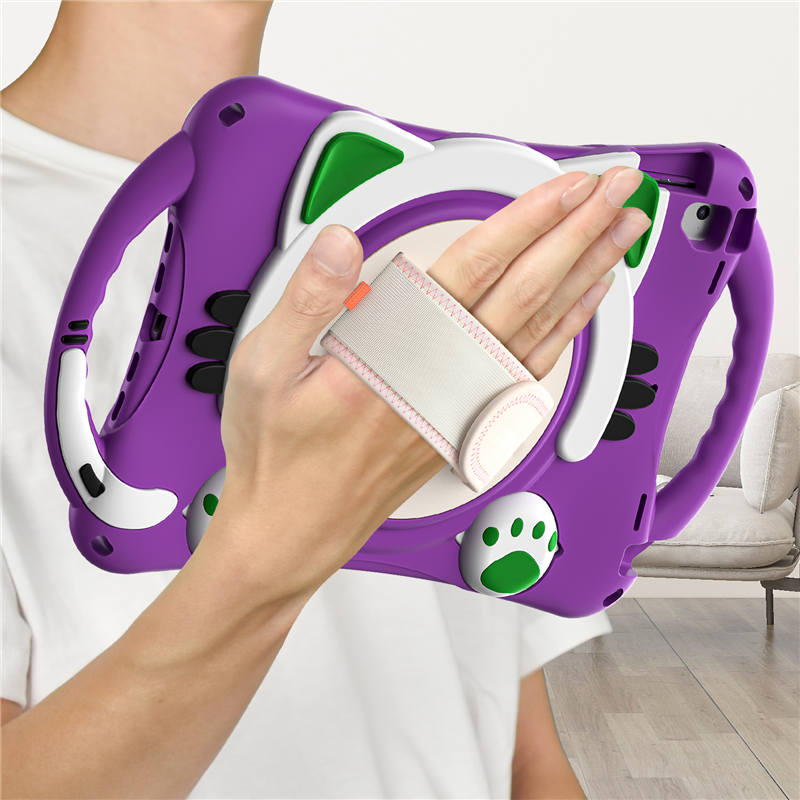 CatA iPad Silicone Case For iPad Pro 9.7 inch Air1/2 Built-in Handle Stand With a Strap-Purple