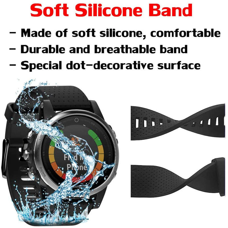 Watch Band For Garmin Fenix Fenix 5S/ 5S Plus/6S/ 6S Pro Soft Silicone 20mm Replacement Strap Black Steel Buckle-Black
