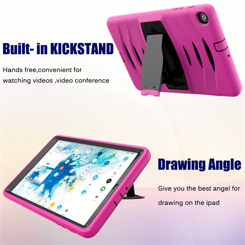 Shock Wave Kickstand Case Heavy Duty Rugged Anti-Fall Protection For Samsung Tab A 10.1 T510/T515(2019)-Rose Red