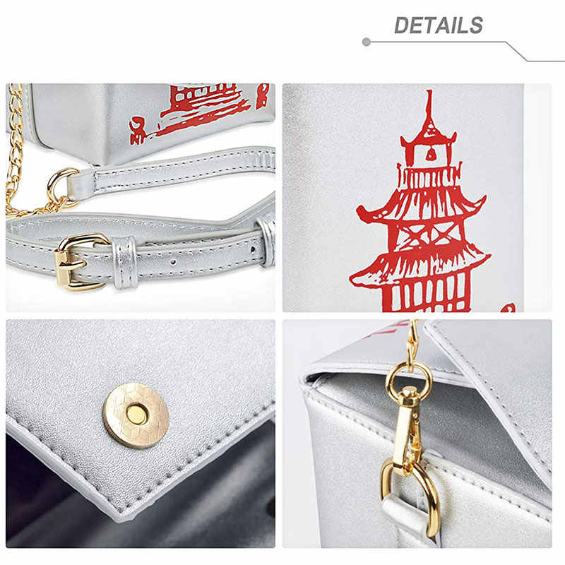 Fashion Crossbody Bag Chinese Takeout Box Style Clutch Bag for Girl-Silver