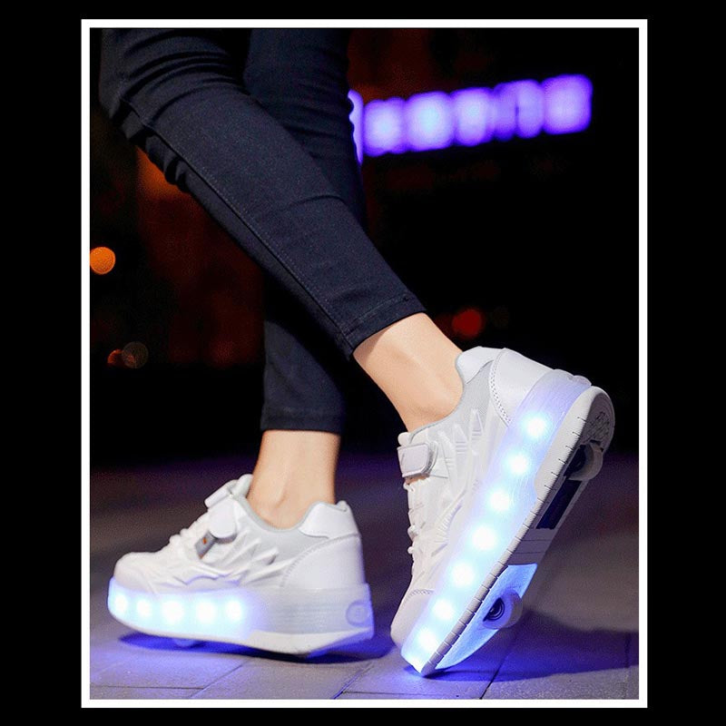 Kids Roller Skates Light up Shoes with Double Wheel for Girls Boys Birthday Gift-Q7-White