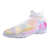Hightop Soccer Boots Spikes Shoes Unisex Outdoor Indoor Sneaker-2White