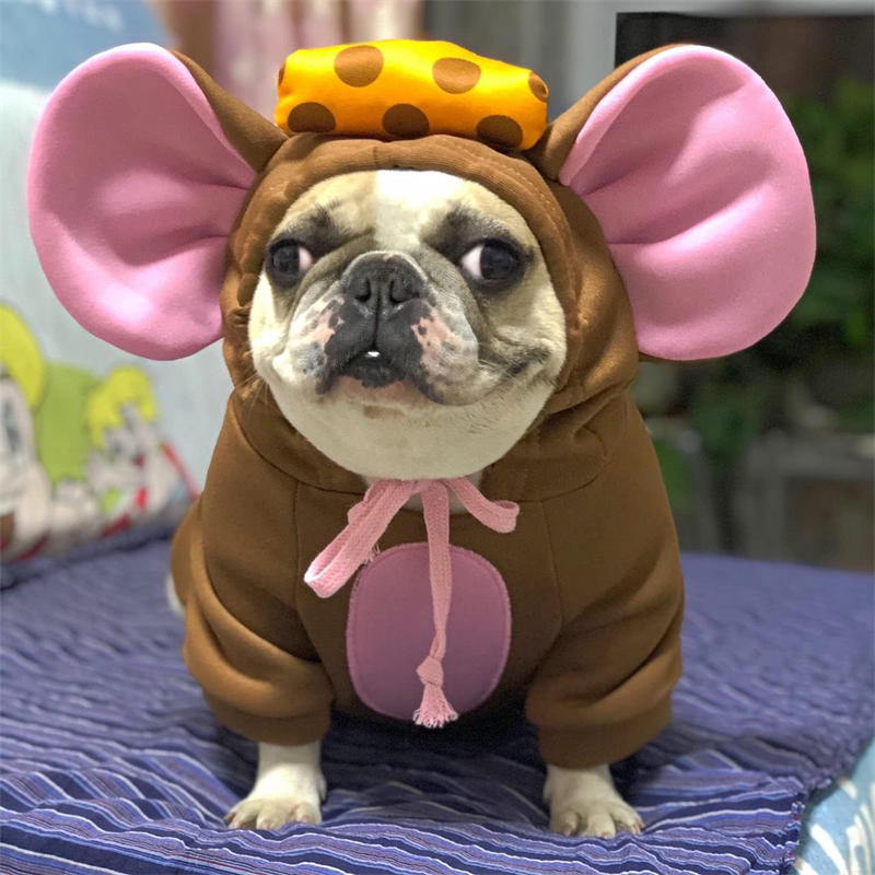 Dogs Hoodie Sweatshirt Big Ear Mouse Warm Coat for Small Medium Dog-Brown