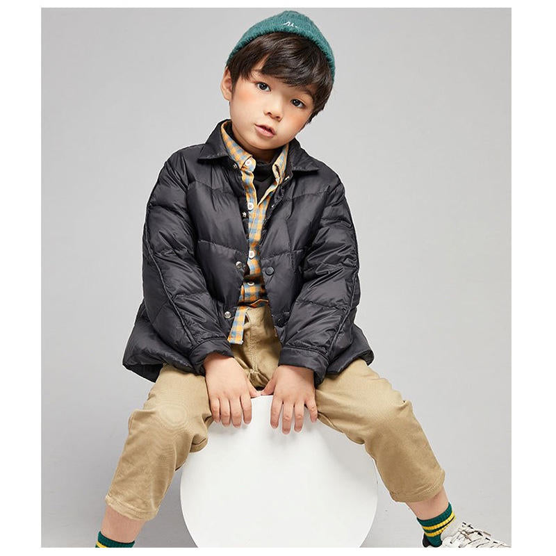 Childrens Winter Coats Shirt Collar Lightweight Puffer Jacket-Black
