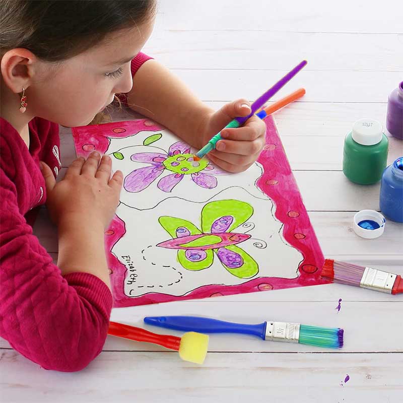 7 Pcs Kids Nylon Color Handle Paint Brushes and Sponge Tool Set