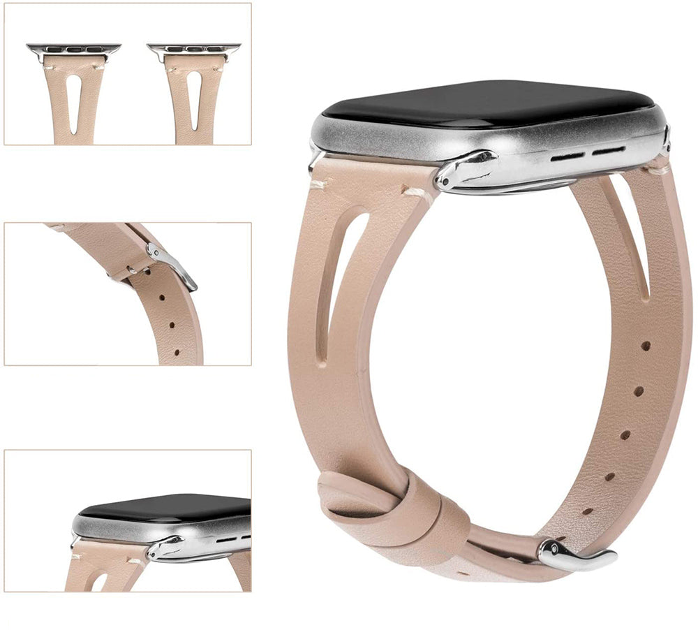 Fashion Triangle Hole Leather Watch Band For Apple Watch SE/6/5/4/3/2/1(Apricot)