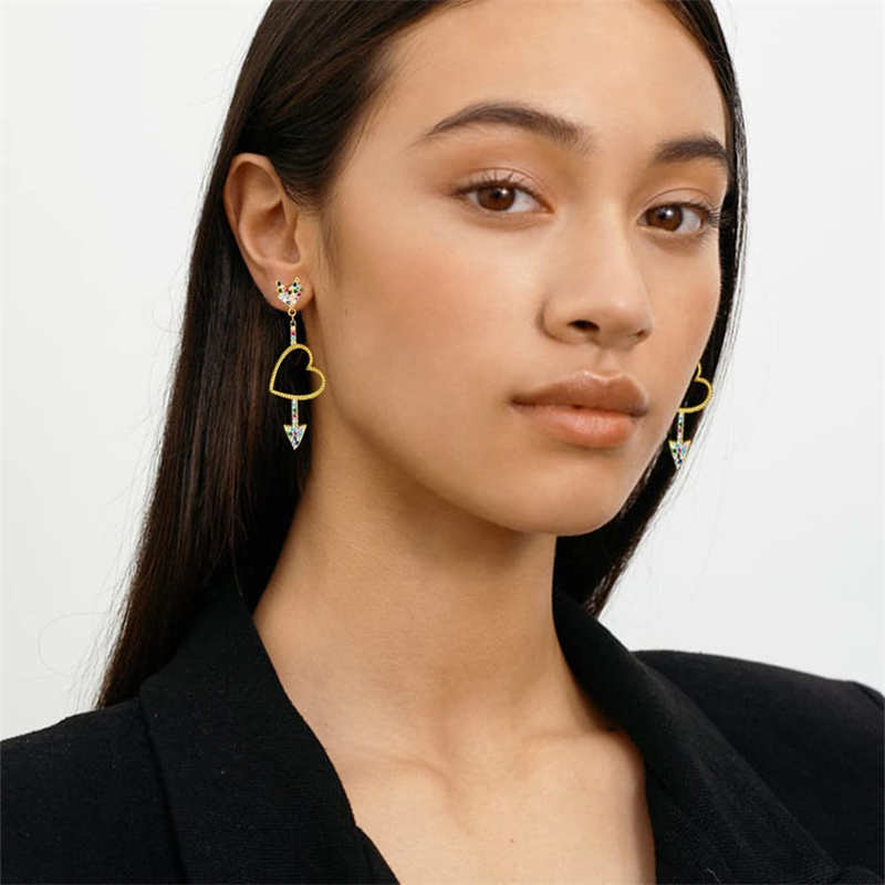 Women Arrow And Heart Diamond Dangle Earrings