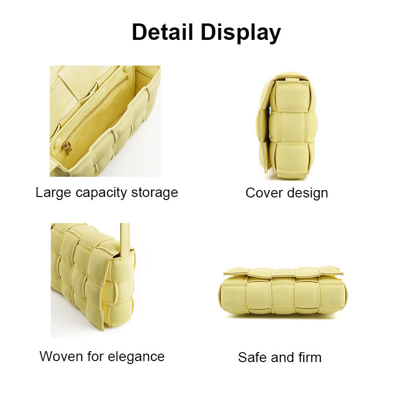 Casual Soft Crossbody Bag Square Design Braided Handbag-Yellow