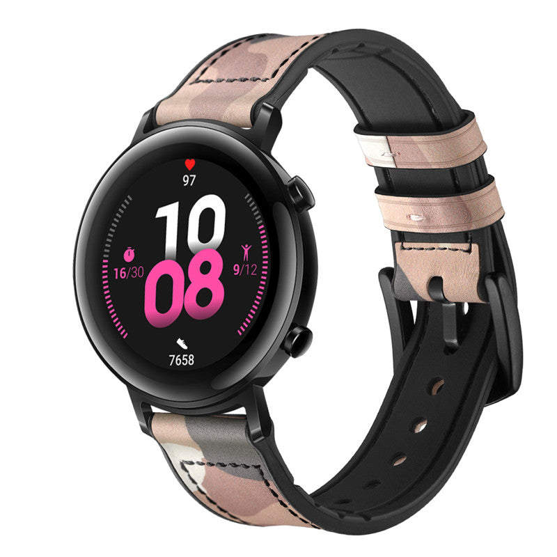 Silicone + Leather Watch Band for Apple iwatch Series SE- Cam Powder