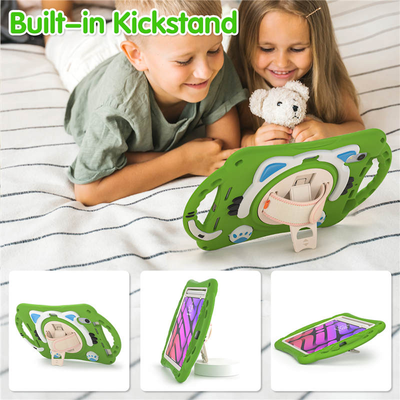 CatA iPad Silicone Case For iPad Mini 6 Built-in Handle Stand With a Strap-Green
