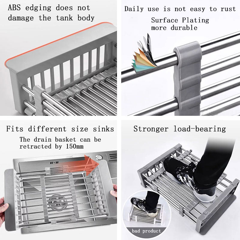 Dish Drying Rack Retractable 304 Stainless Steel for Vegetable Fruit