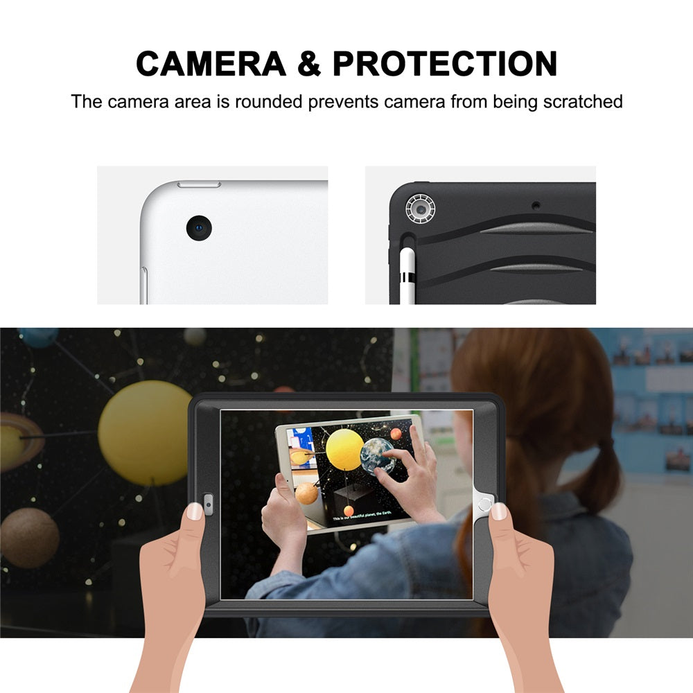 Shock Wave Kickstand Case Anti-Fall Protection With Pencil Holder+Cap For New iPad 7 10.2inch(2019)-Black