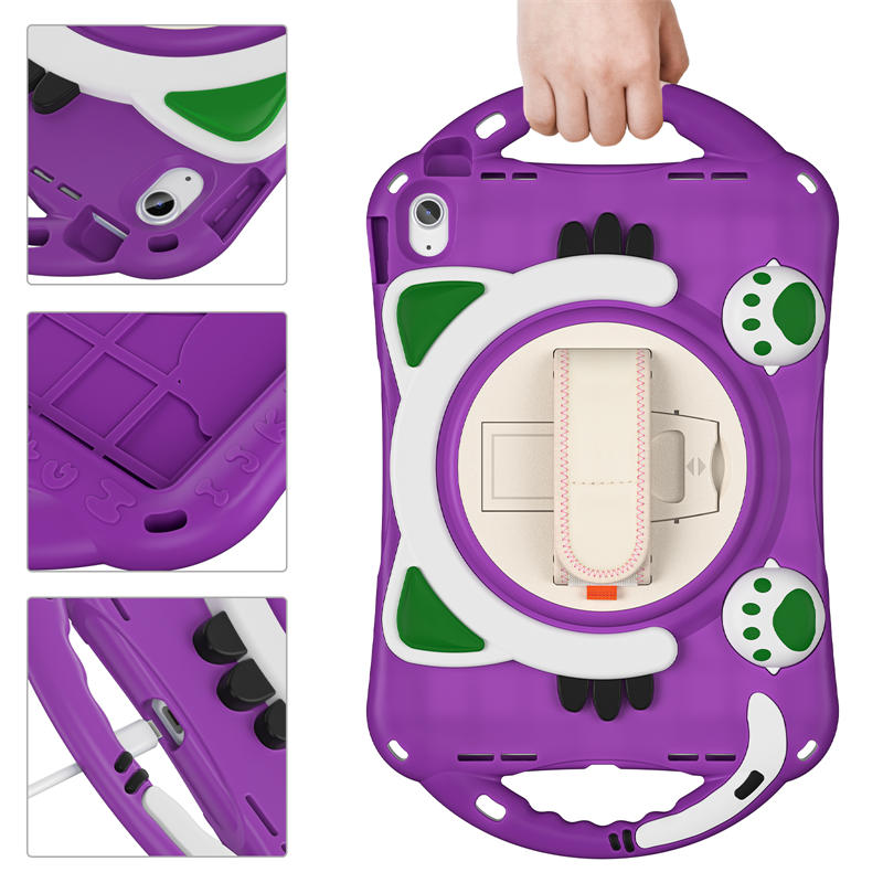 Cat Tablet Case For iPad 10th Rugged with Shoulder Strap-Purple