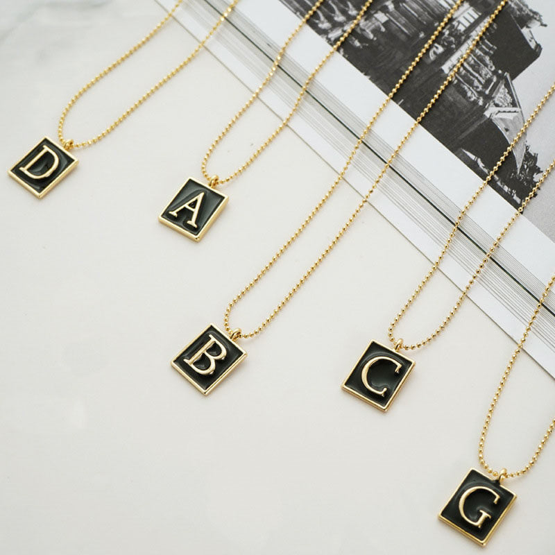 English Letters Oil Drop Pendant Necklace As Gift For Men Women-T