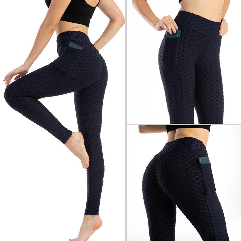 Womens Leggings Ruched Butt Lifting Stretchy Tights with Pockets-Navy Blue