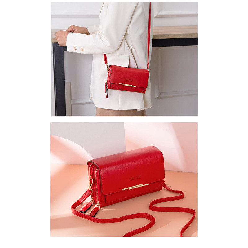 Womens Multiple Card Slots Crossbody Shoulder Bag Large Capacity Wallet-Red