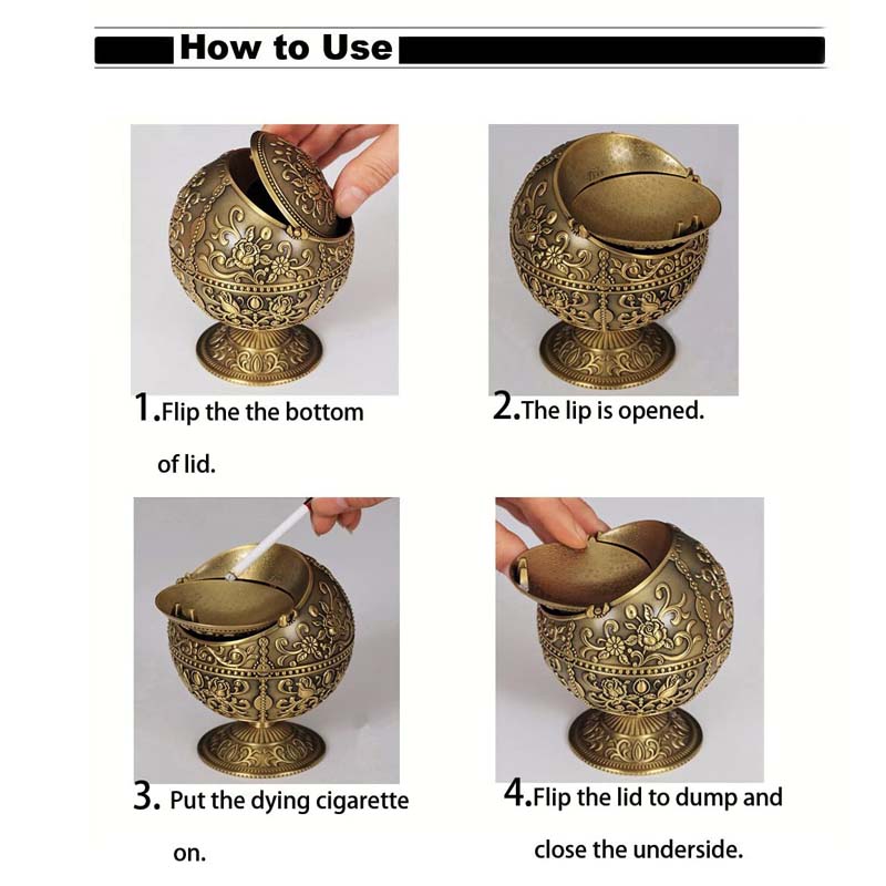 Windproof Ashtray with Lid Metal Portable Cigarettes Ashtray for Outdoors Indoors Hand Stamped Pattern Smoking Ashtray Fancy Gift -Jade Green