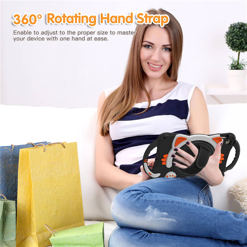 CatA iPad Silicone Case For iPad Mini 5 4 3 2 1 Built-in Handle Stand With a Strap-Black Orange