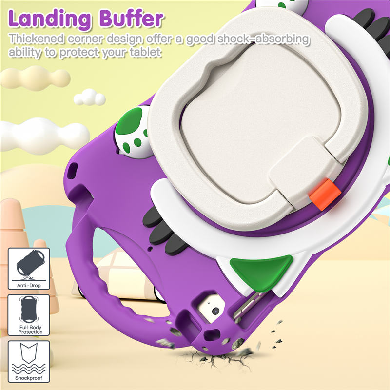 CatB Silicone Case For iPad Mini 5 4 3 2 1 Shockproof Shoulder Strap Handle Stand-Purple