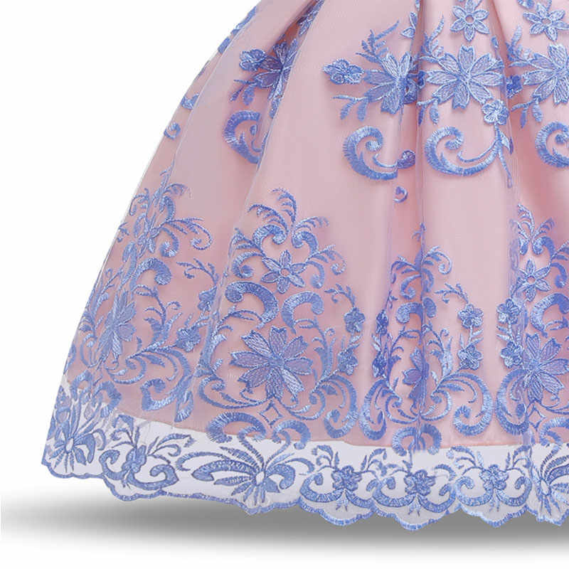 Girl Flower Lace Printed Cotton Elegant Tulle Bow Belt Princess Dress-Pink