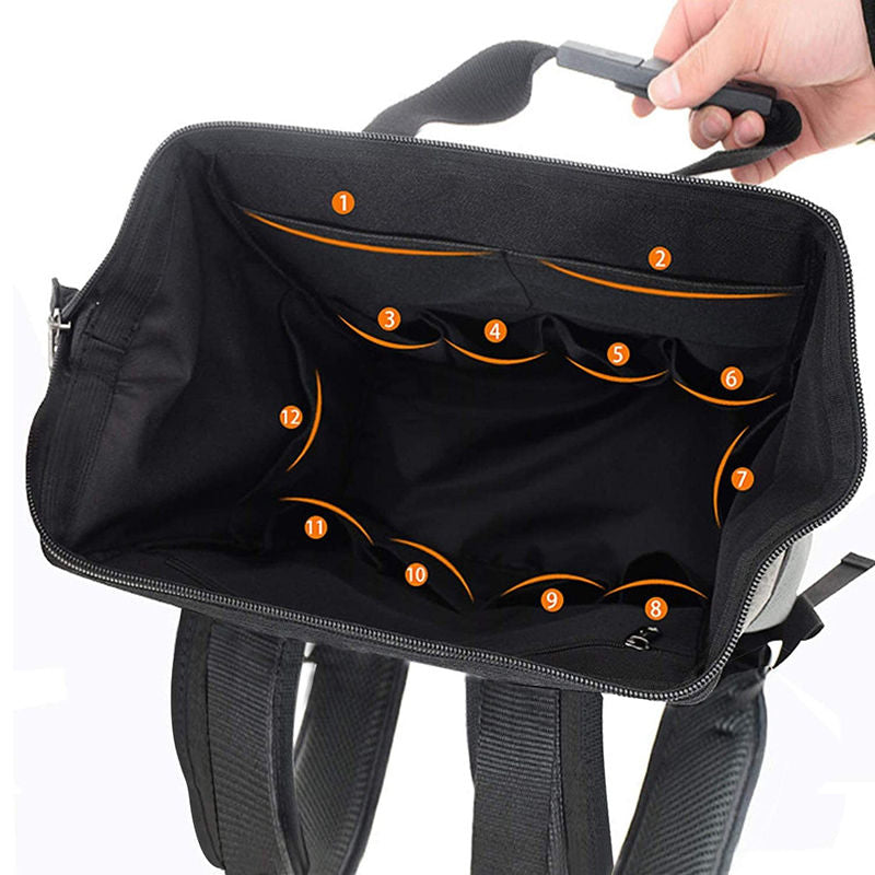 Tool Storage Backpack with Padded Back for Electrician Carpenter-Black