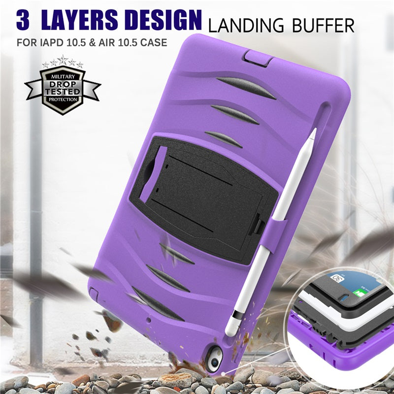 Shock Wave Kickstand Case Anti-Fall Protection With Pencil Holder For 10.5inch iPad Air3/iPad Pro10.5-Purple