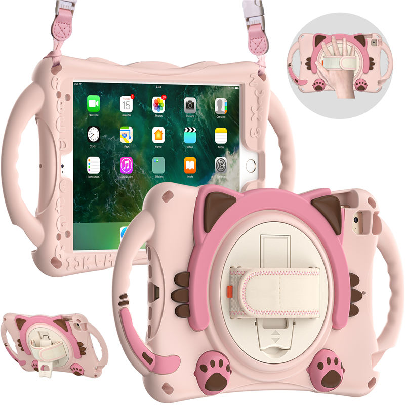 CatA iPad Silicone Case For iPad Mini 5 4 3 2 1 Built-in Handle Stand With a Strap-Pink