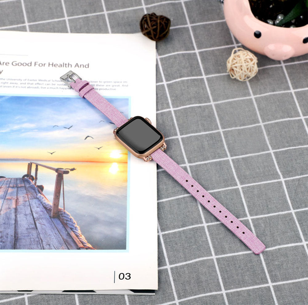 Slim Canvas Watch Band With Positioning Beads For Apple Watch SE/6/5/4/3/2/1(Light Purple)