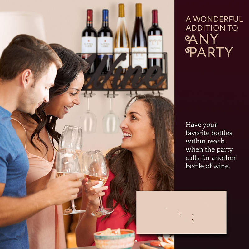 Wall Mounted Wine Rack Bottle Glass Holder Cork Storage with 6 Cork Wine Charms