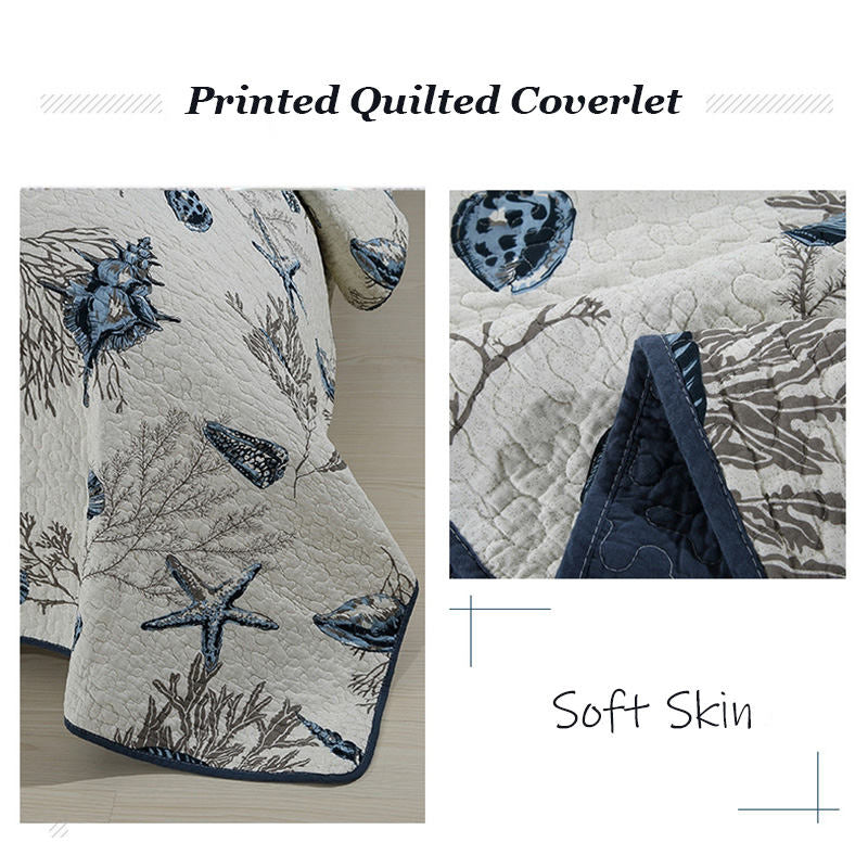 3 Pieces Coverlet Set Pastoral Style Washed Printed Quilted Quilt for Home