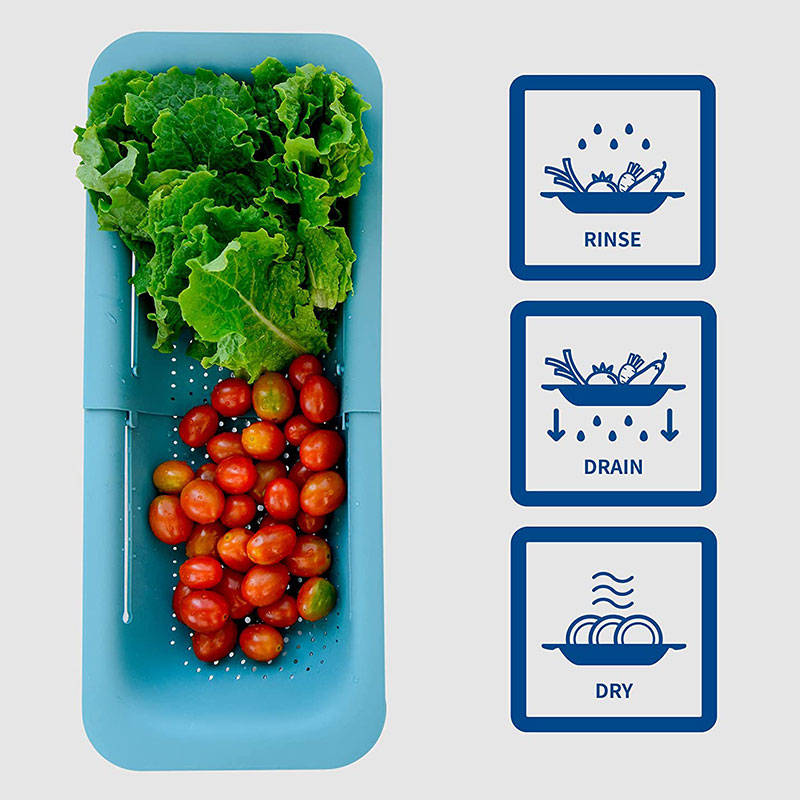 Sink Retractable Strainer Basket for Washing Vegetable Drying Dish-Green