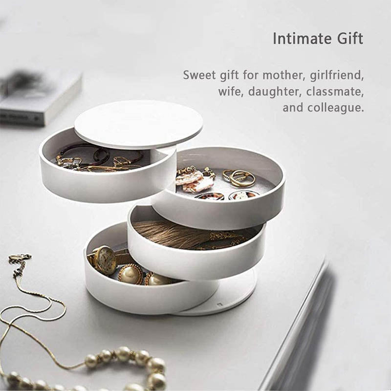 Earring Holder Simple 4-Layer Rotating Travel Jewelry Box-White