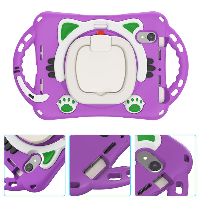 CatB Silicone Case For iPad Mini 6 Shockproof Shoulder Strap Handle Stand-Purple