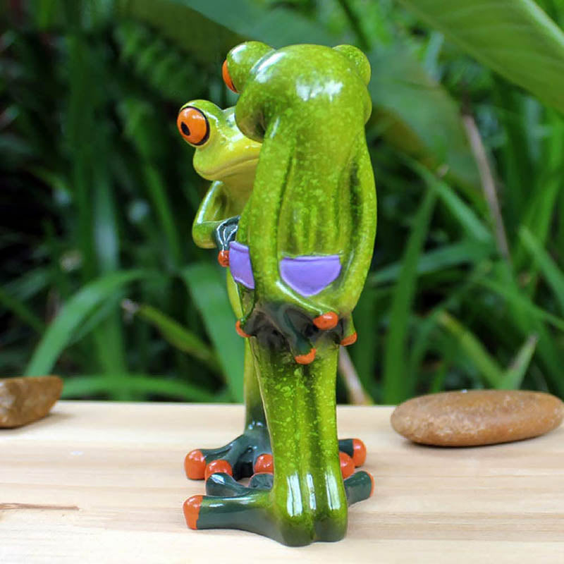 Frog Figurines Statue Creative Funny Green Frog Sculpture for Home Desk Bathroom Decoration