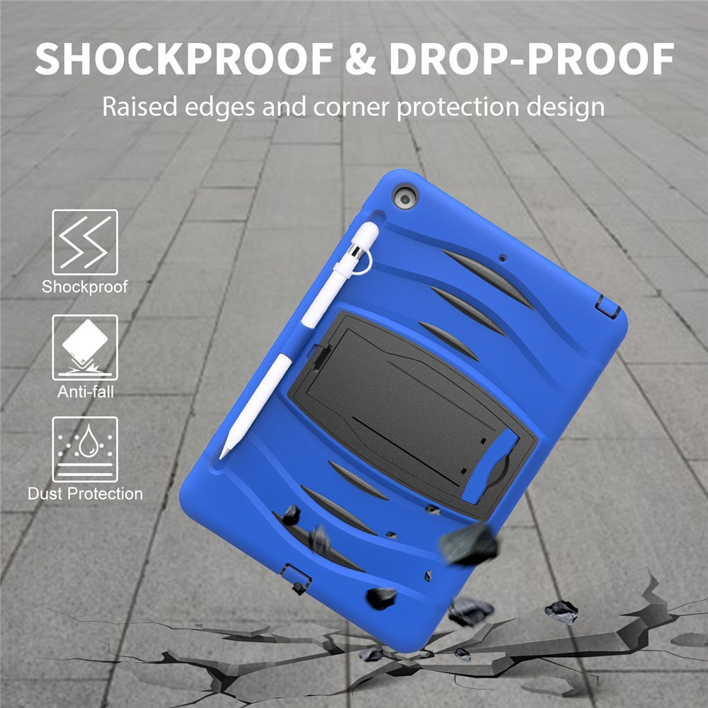 Shock Wave Kickstand Case Anti-Fall Protection With Pencil Holder+Cap For New iPad 7 10.2inch(2019)-Blue