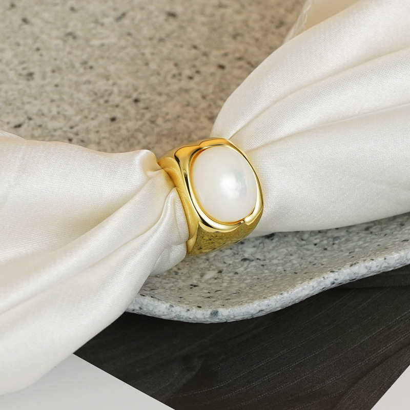 Gold Chunky Dome Rings Square Shell Rings for Women