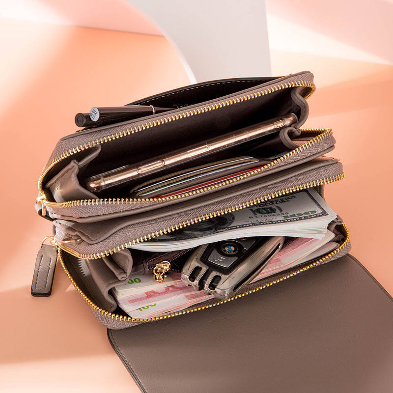 Womens Multiple Card Slots Crossbody Shoulder Bag Large Capacity Wallet-Black