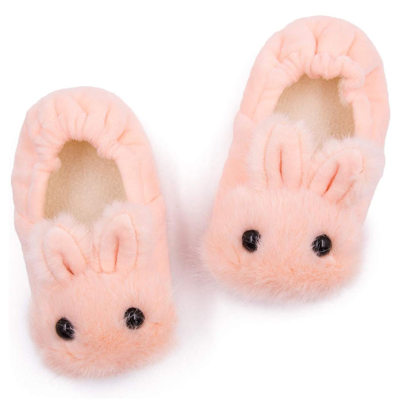 Fuzzy Rabbit Slippers for Toddler Girls Anti-Slip Warm House Shoes-Pink