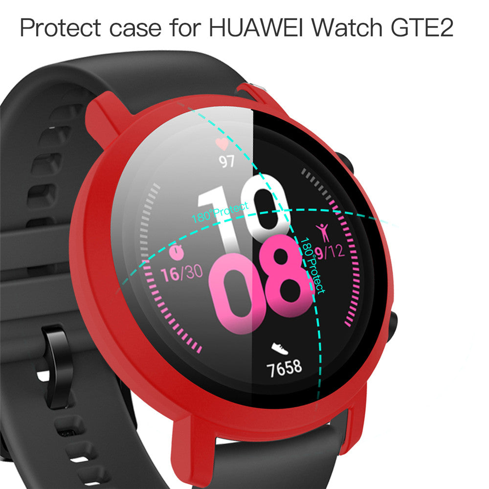 Matte PC Case With Tempered Glass Cover For Huawei GT2 42MM/46MM-Red