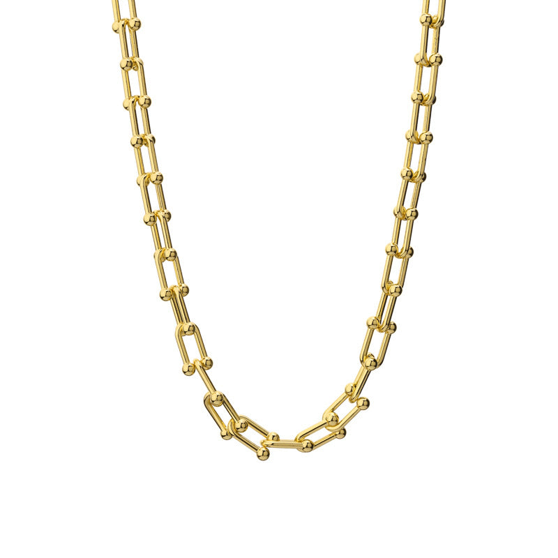 Women U-shaped Paperclip Chain Gold Necklace