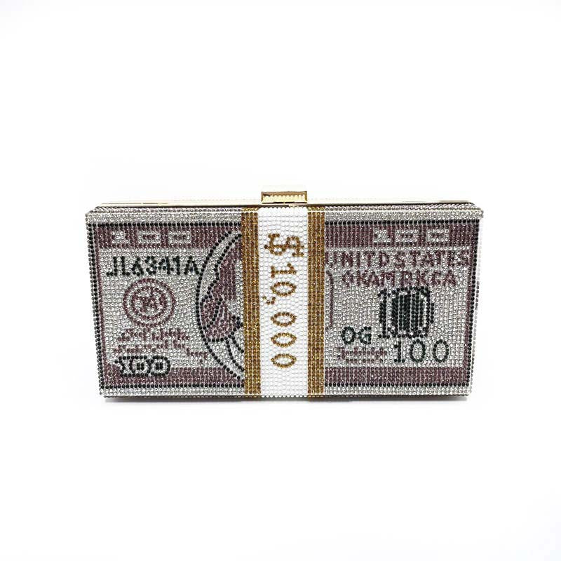 Crystal Dollars Shape Cash Clutch Purses for Women-Purple