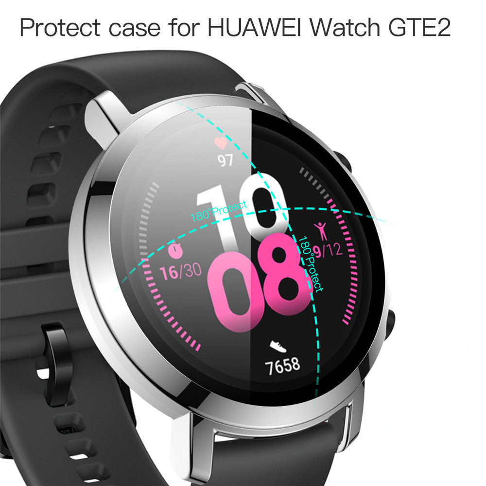 PC + Glass Full Cover WatchCase For Huawei Watch GT 2 42MM 46MM-Silver