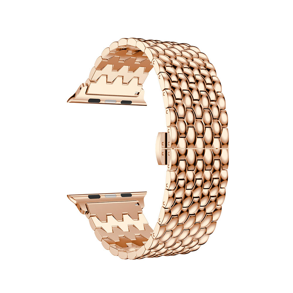 Dragon Leather Metal Watch Band For Apple Watch SE/6/5/4/3/2/1(Rose Gold)