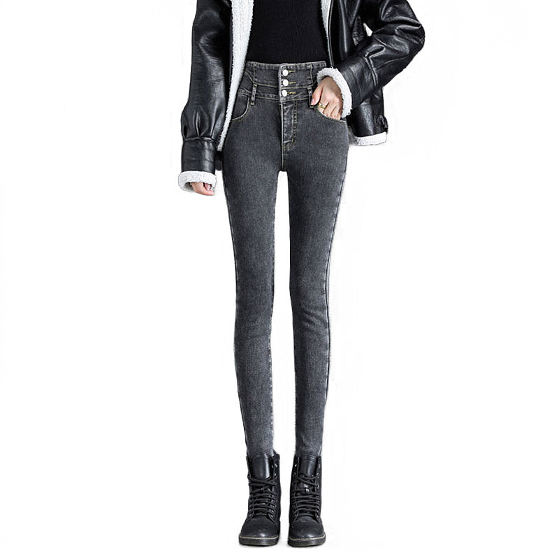 Womens Jeans Button up Stretch Slim Fit High Rise Denim Pants-Smoke Gray