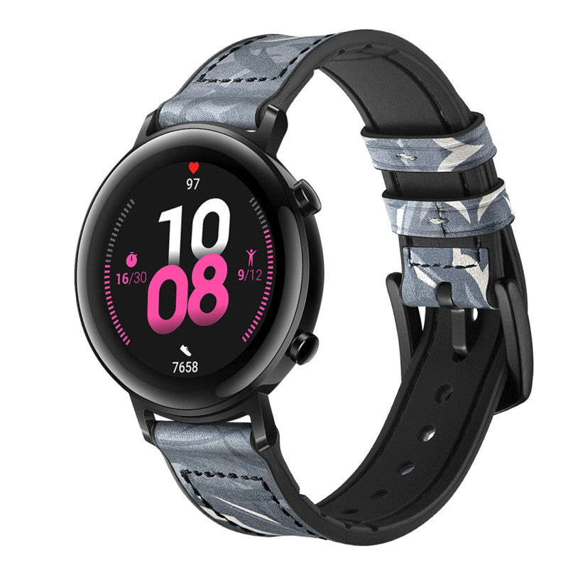Silicone Leather Watch Strap 22mm 20mm For Samsung Galaxy Watch - Thorns Black
