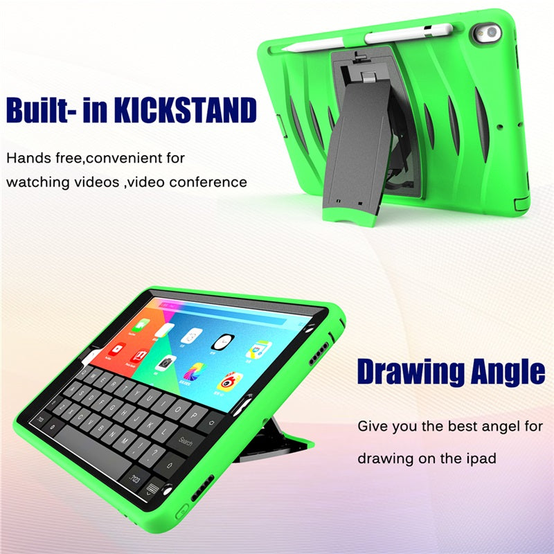 Shock Wave Kickstand Case Anti-Fall Protection With Pencil Holder For 10.5inch iPad Air3/iPad Pro10.5-Green