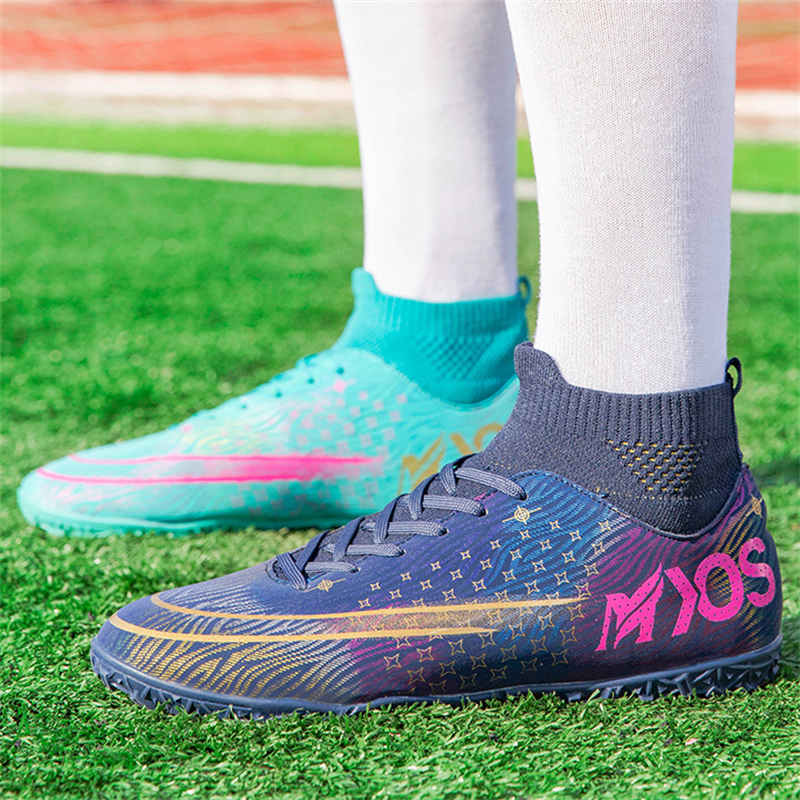 Hightop Soccer Boots Spikes Shoes Unisex Outdoor Indoor Sneaker-2Black Green