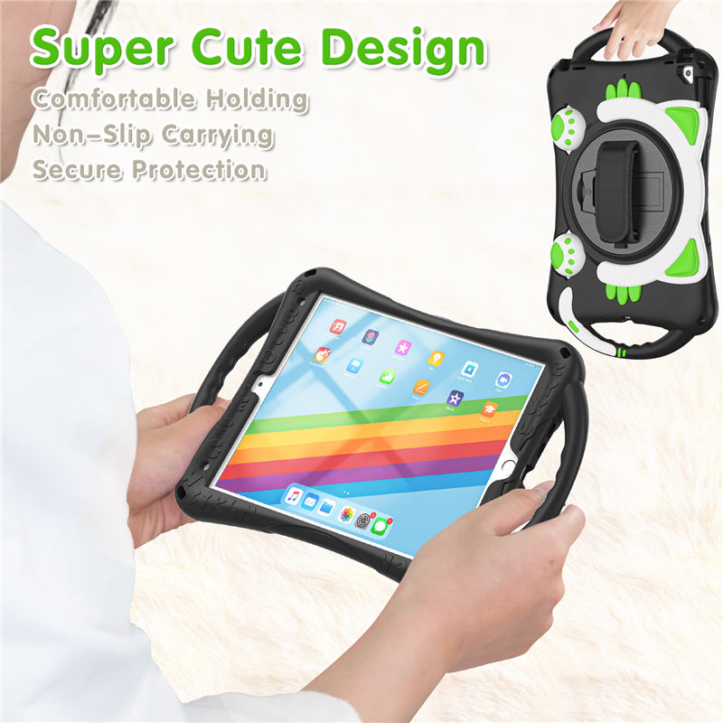 CatA iPad Silicone Case For iPad 10.2 Air10.5 Pro10.5 Built-in Handle Stand With a Strap-Black Green